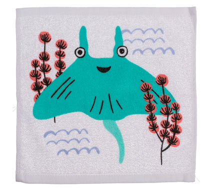 ASCIUGAMANO MAGICO IN COTONE, ANIMALI MARINI, 30 X 30 CM, 6