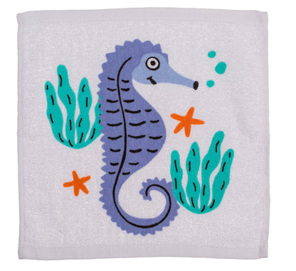 ASCIUGAMANO MAGICO IN COTONE, ANIMALI MARINI, 30 X 30 CM, 6