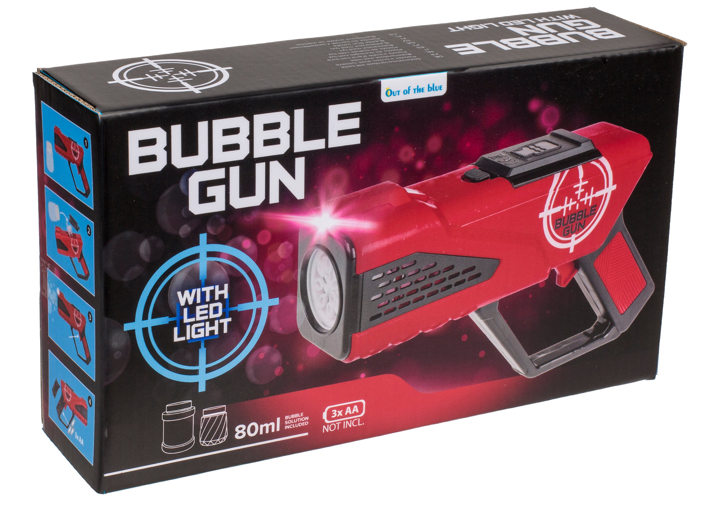 PISTOLA A BOLLE D''ARIA CON LED, 25 CM INCL. 80 ML DI SOLUZIO