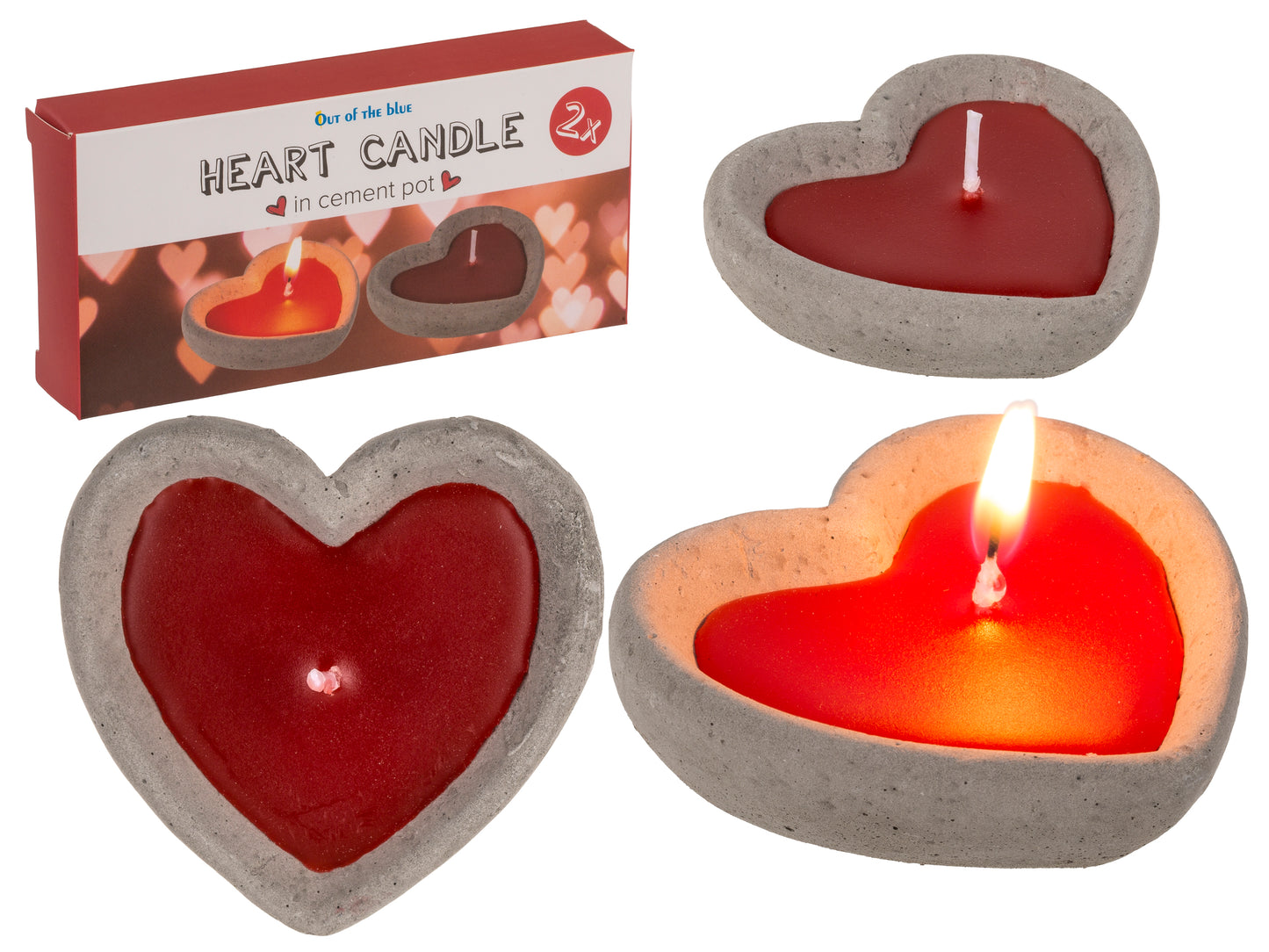 CANDELA ROSSA IN VASETTO DI CEMENTO CUORE
