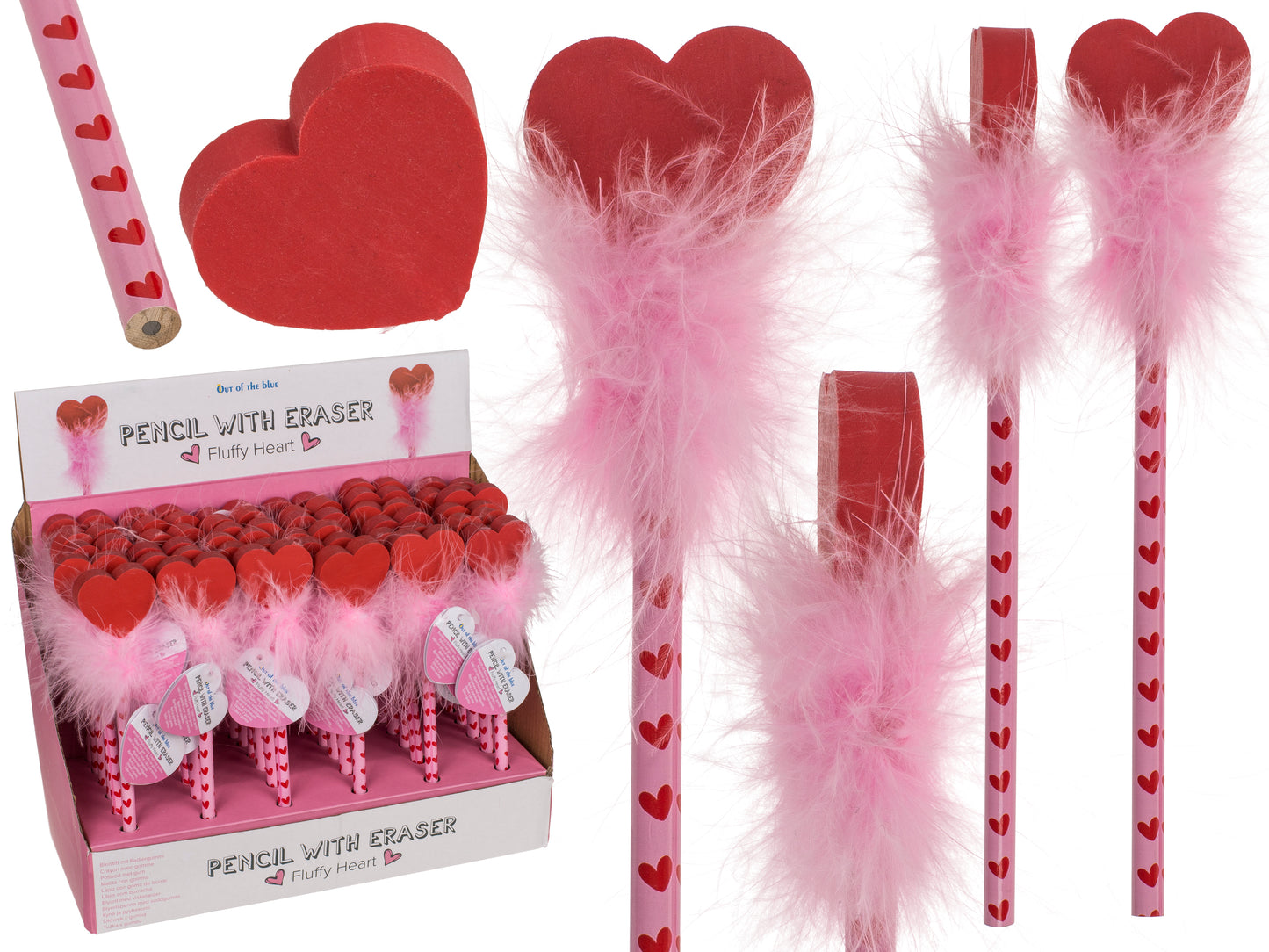 MATITA CON GOMMA, CUORE SOFFICE, CIRCA 18,5 CM, SU CARTONCIN