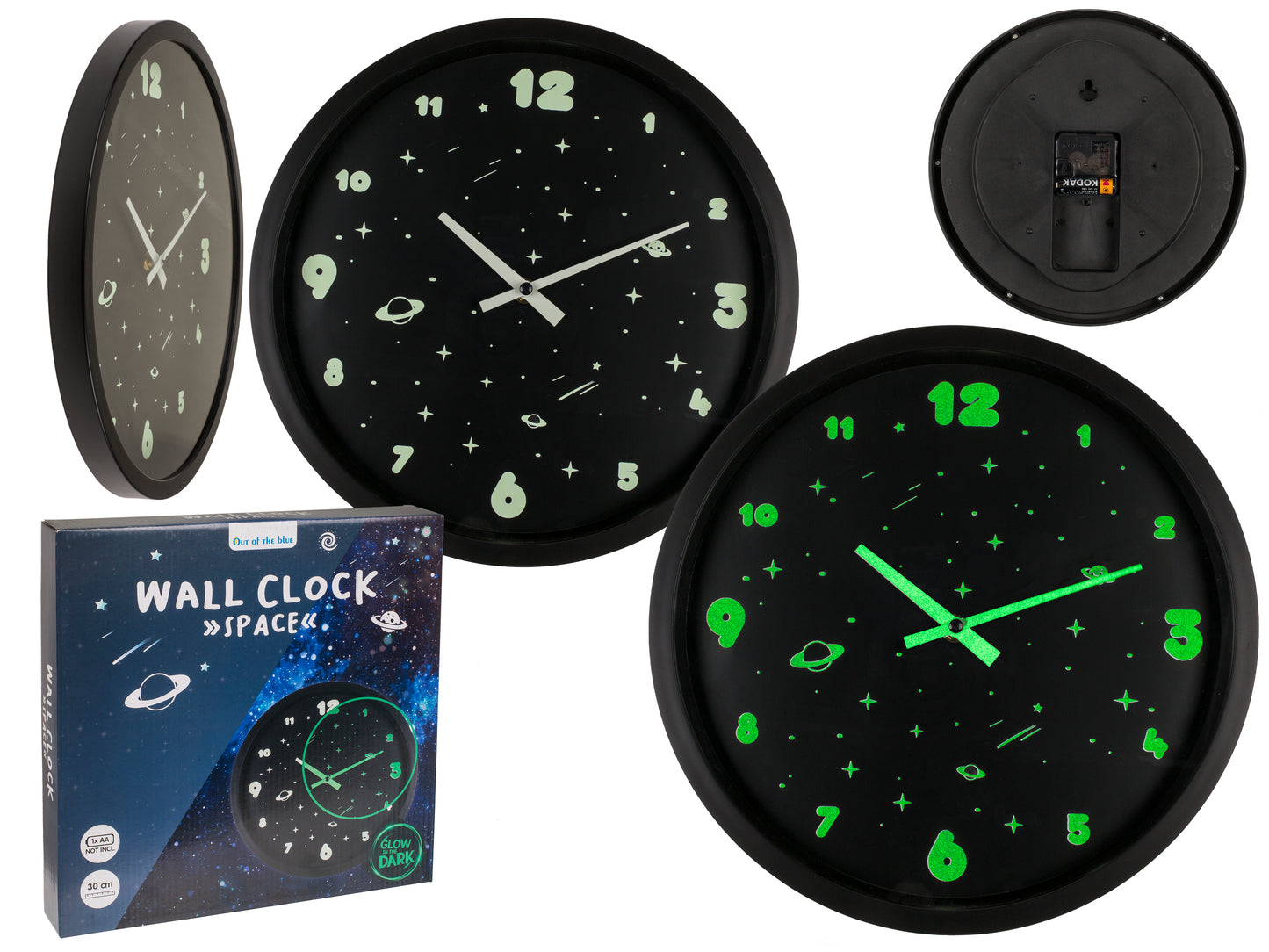 OROLOGIO DA PARETE, STELLE, FLUORESCENTE, 29 X 29 X 4 CM, PE