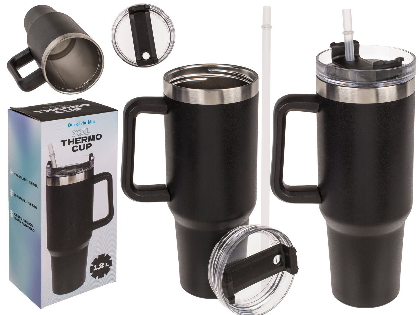 TAZZA TERMICA XXL, CON INSERTO IN ACCIAIO INOX NERA, CON CAN