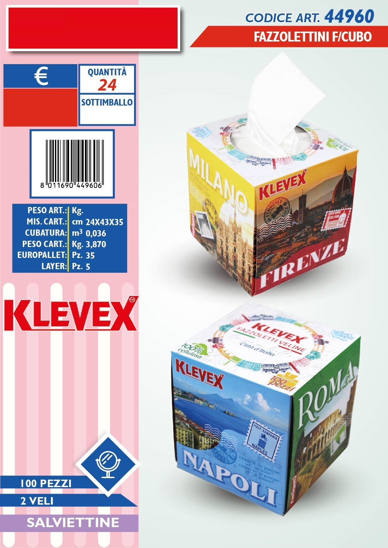 FAZZOLETTINI F/CUBO 100PZ 2VELI KLE