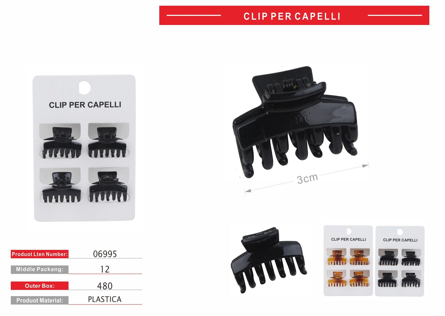 CLIP PER CAPELLI 3CM 4PZ