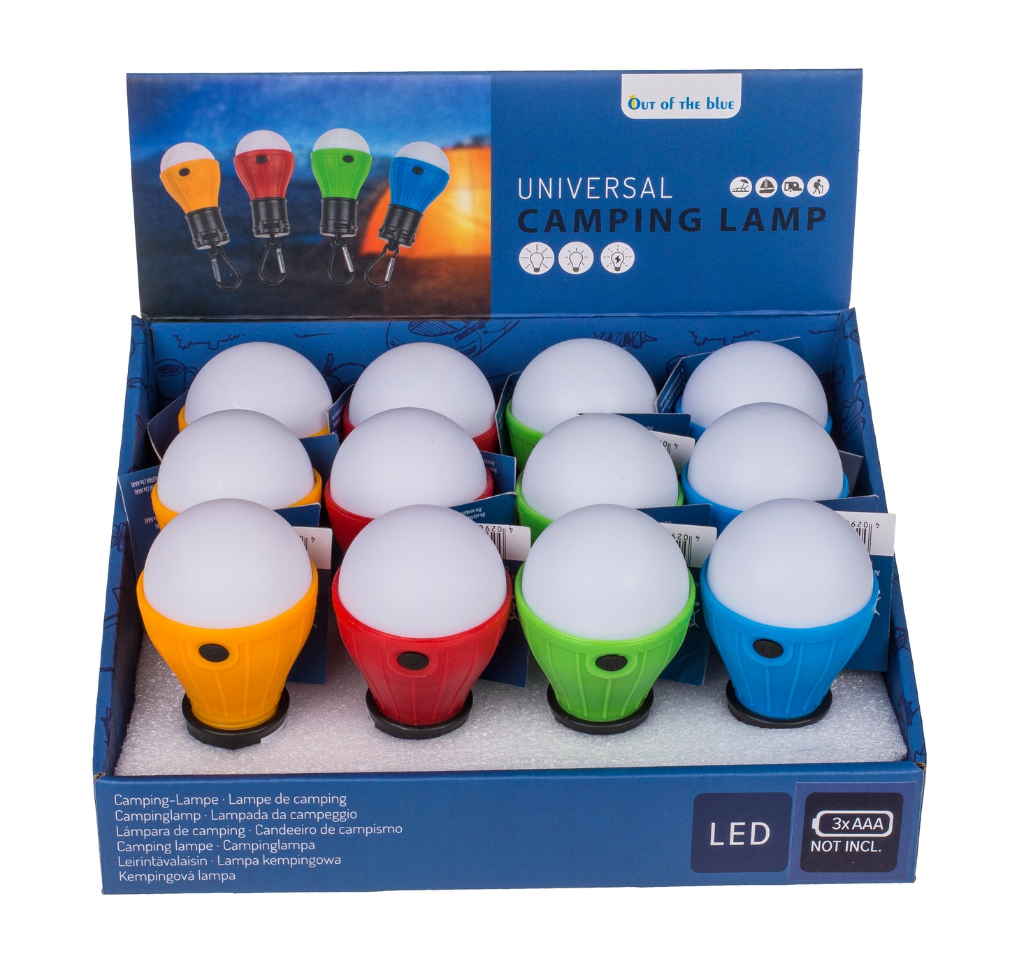 LAMPADA UNIVERSALE DA CAMPEGGIO CON MOSCHETTONE, 6 CM, CON 2