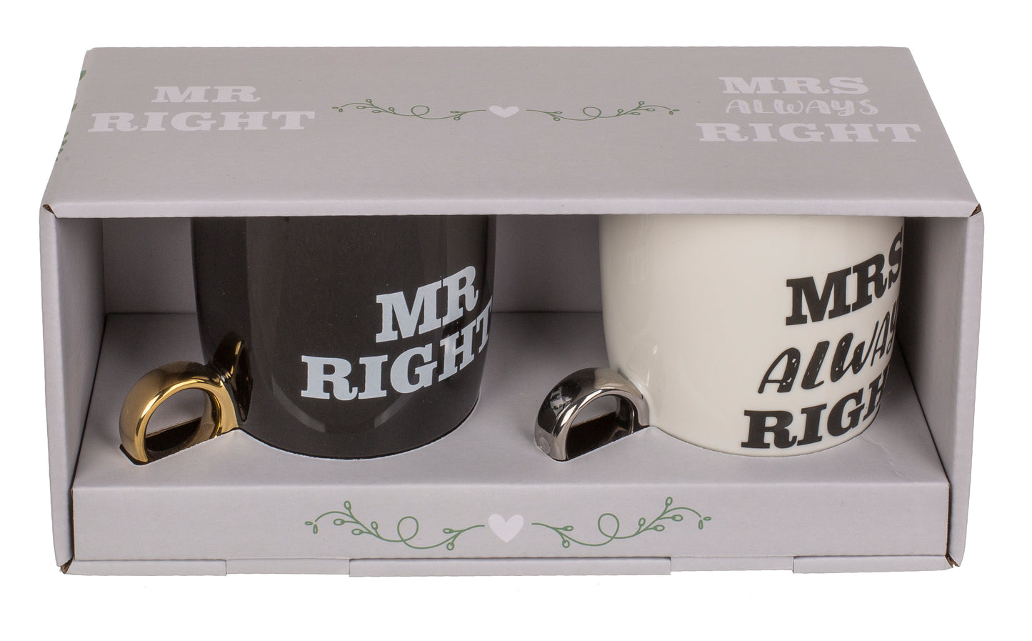 TAZZA IN CERAMICA, MR. RIGHT   MRS. ALWAYS RIGHT, CON MANIGL