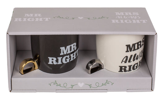 TAZZA IN CERAMICA, MR. RIGHT   MRS. ALWAYS RIGHT, CON MANIGL