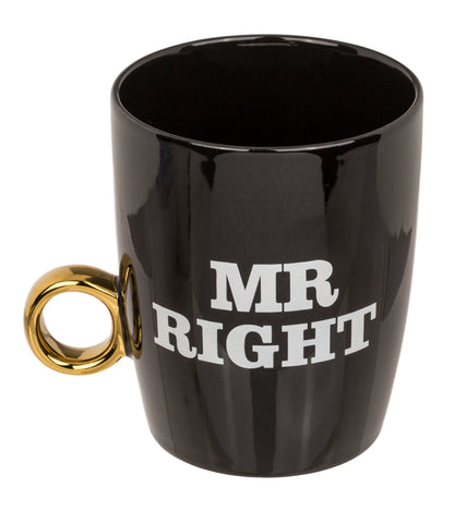 TAZZA IN CERAMICA, MR. RIGHT   MRS. ALWAYS RIGHT, CON MANIGL