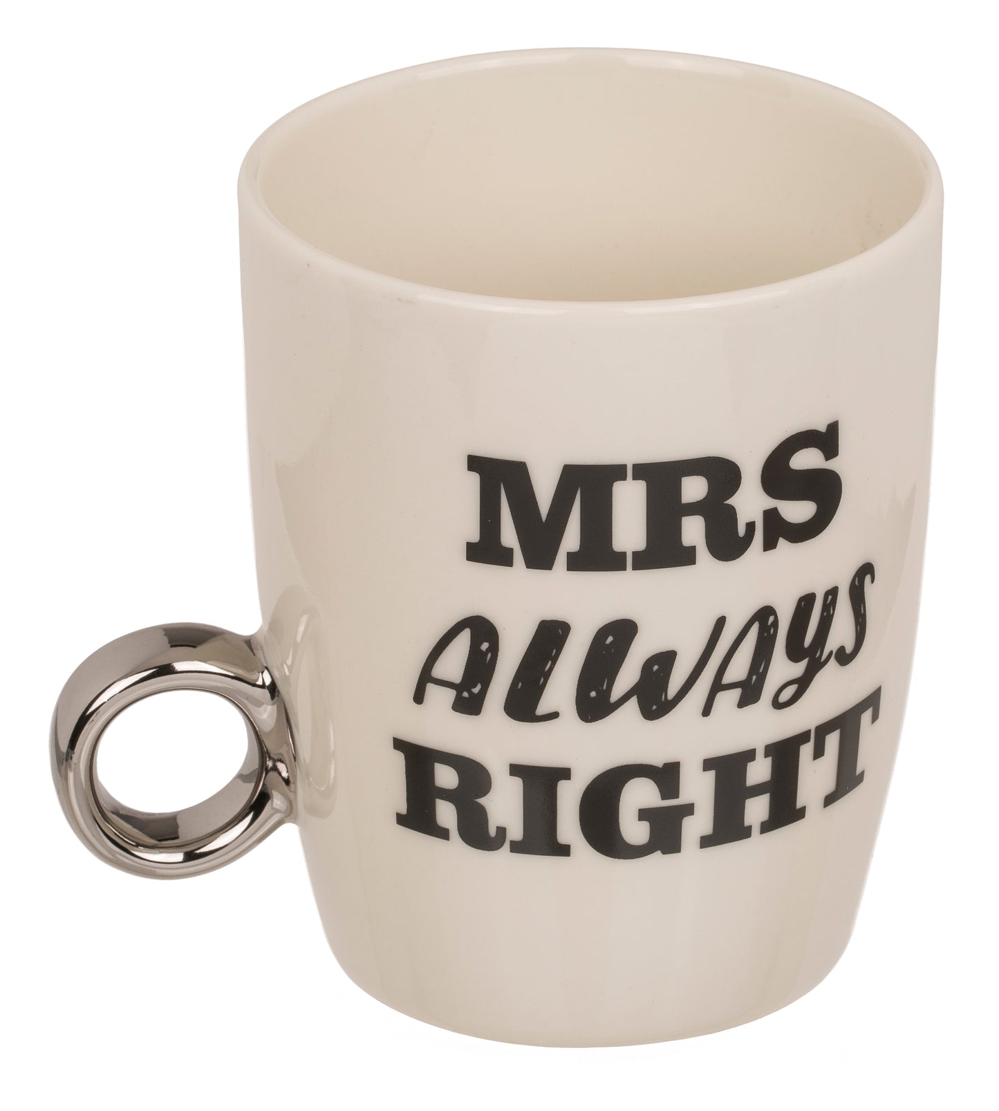 TAZZA IN CERAMICA, MR. RIGHT   MRS. ALWAYS RIGHT, CON MANIGL