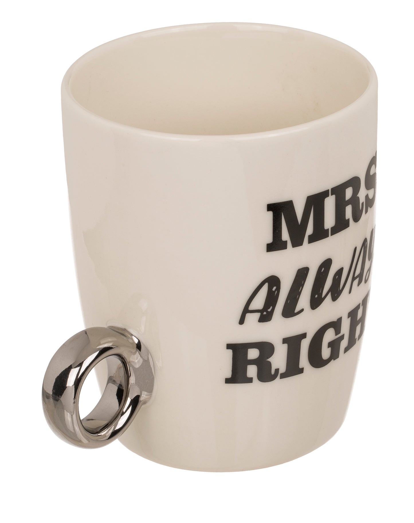 TAZZA IN CERAMICA, MR. RIGHT   MRS. ALWAYS RIGHT, CON MANIGL