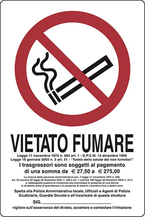 CARTELLO VIETATO FUMARE  LEGGE 11 NOVEMBRE 1975