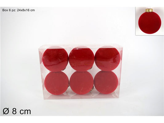 PALLA 8CM FLOCCATE 6PZ ROSSE IN BOX PVC