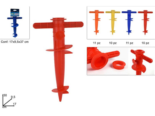 PICCHETTO TRIVELLA PER OMBRELLONE IN PLASTICA 30CM COL ASS M