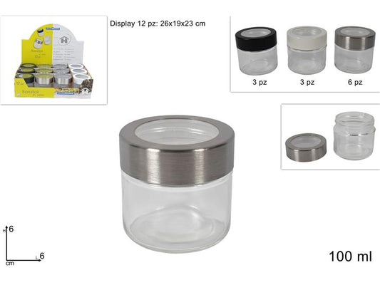 BARATTOLO VETRO 100ML C/ TAPPO METALLO IN DISPLAY (F. 0,175)