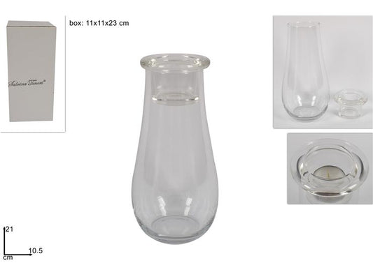 VASO VETRO BOMBATO C/PORTATEALIGHTCM21 CX9029   CCEDIL