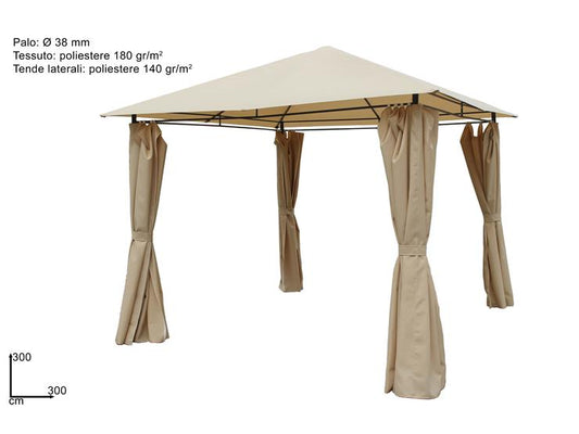 GAZEBO 3X3MT CON TENDE LATERALI TESSUTO ECRU (F 58.00)YF-324