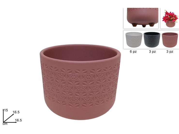 VASO 15CM DECORATO CON PIEDINI 3COL 21398A-1/2/3