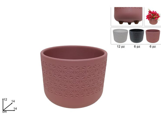 VASO 12CM DECORATO CON PIEDINI 3COL 21398B-1/2/3