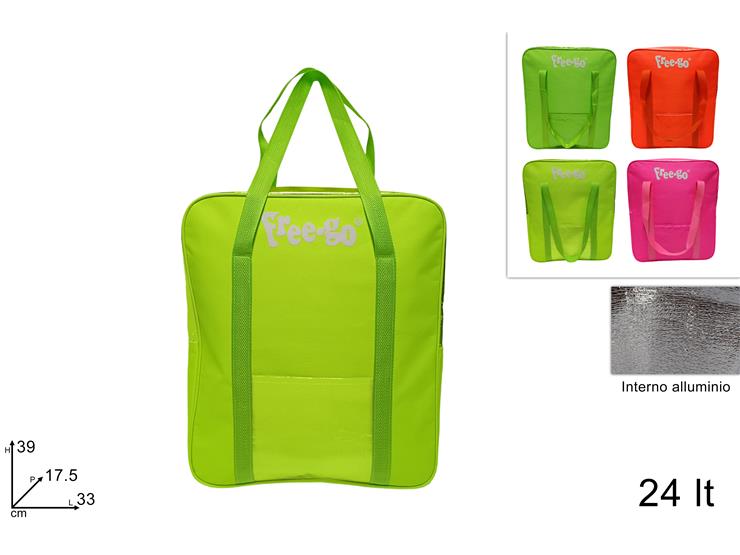 BORSA FRIGO 24LITRI CON 2 MANICI COLORI FLUO 4COLORI AL00378