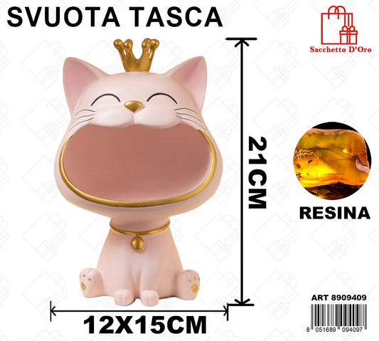 SVUOTA TASCA GATTO FORTUNA ROSA 15*12*21CM