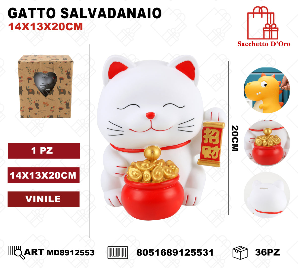 SALVADANAIO VINILE GATTO P/FORTUNA 17*19*20cm