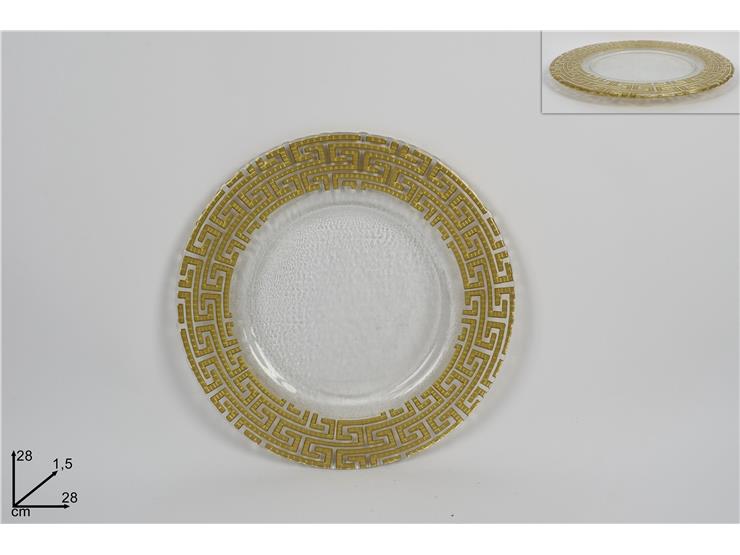 PIATTO VETRO 28CM C/GRECA ORO 1Y28479/GOLD PAINT DRS.(16)  C
