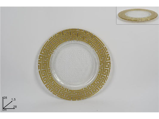 PIATTO VETRO 28CM C/GRECA ORO 1Y28479/GOLD PAINT DRS.(16)  C
