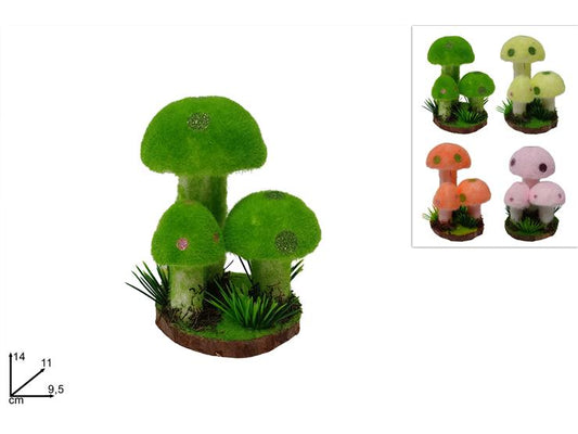 DECORAZIONE FUNGHI POLISTIROLO FLOCCATI 14CM 4 COL. DU23103