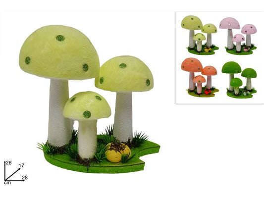 DECORAZIONE FUNGHI POLISTIROLO FLOCCATI 26CM 4 COL. DU23101