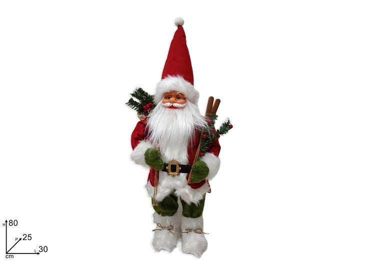BABBO NATALE 80CM C SCI IN LEGNO
