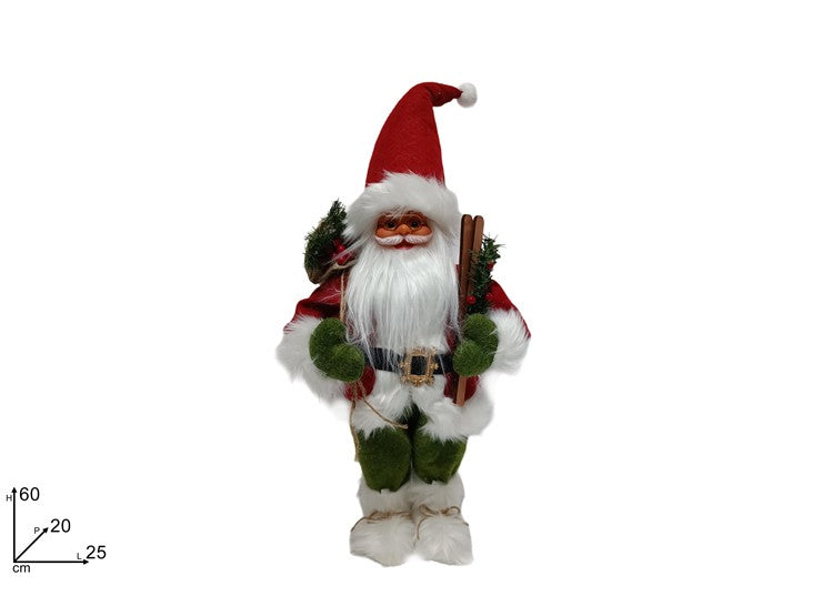 BABBO NATALE 60CM C  SCI IN LEGNO
