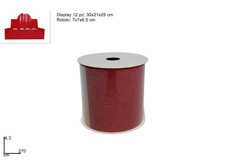 NASTRO 6.3X270 CM EFFETTO GLITTER ROSSO IN DISPLAY 23JK50505