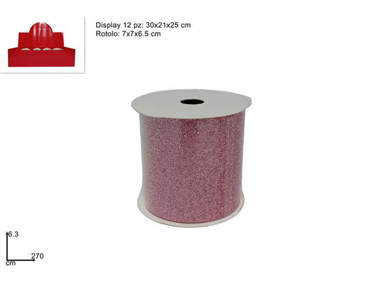 NASTRO 6.3X270 CM EFFETTO GLITTER ROSA IN DISPLAY 23JK50505