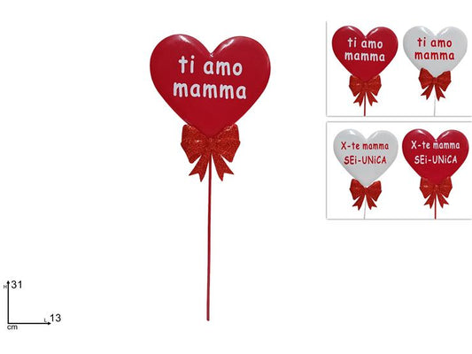SPILLONE CUORE 31CM IN LATTA FESTA DELLA MAMMA 2ASS 2 COLORI
