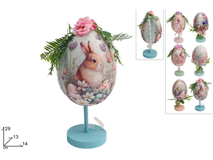 DECORAZIONE UOVO TESSUTO FANTASIA CON BASE LEGNO 6ASS W1A241