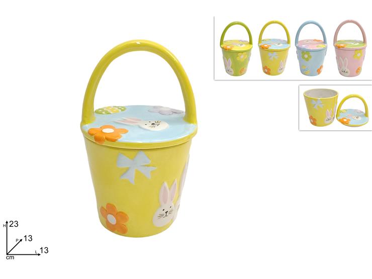 BARATTOLO CESTO CERAMICA CON MANICO 23 CM DECORO PASQUALE 4