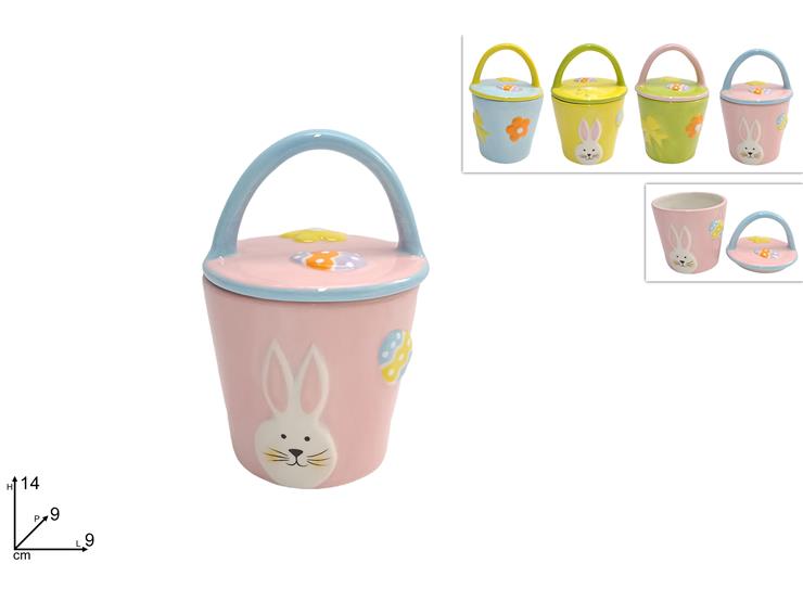 BARATTOLO CESTO CERAMICA CON MANICO 14 CM DECORO PASQUALE 4