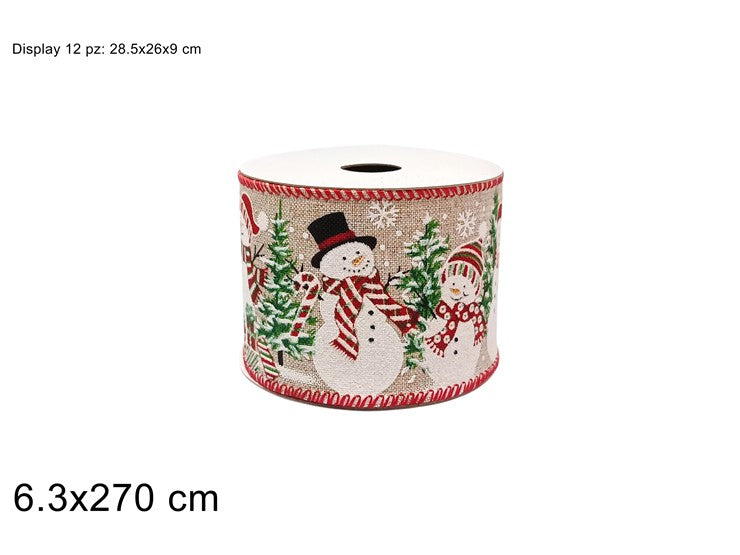 NASTRO 6.3X270CM EFFETTO JUTA CON DECORO PUPAZZI DI NEVE