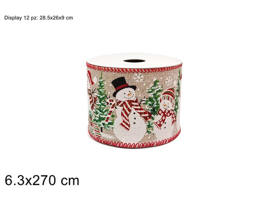NASTRO 6.3X270CM EFFETTO JUTA CON DECORO PUPAZZI DI NEVE