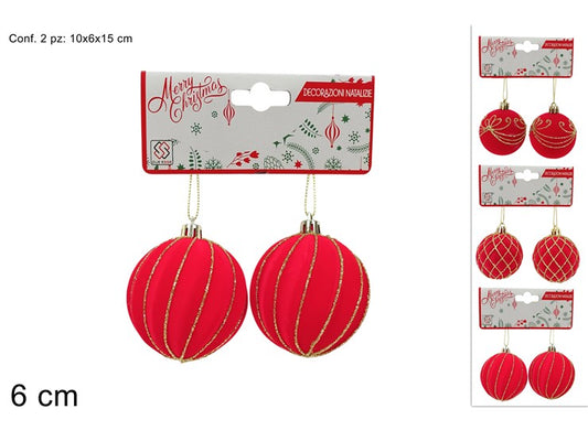 PALLA 6CM EFFETTO VELLUTO ROSSO C GLITTER 3ASS