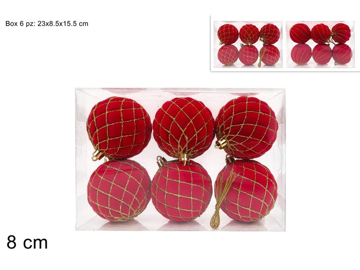 PALLA 8CM EFFETTO VELLUTO ROSSA C GLITTER SET 6PZ 2 ASS IN B
