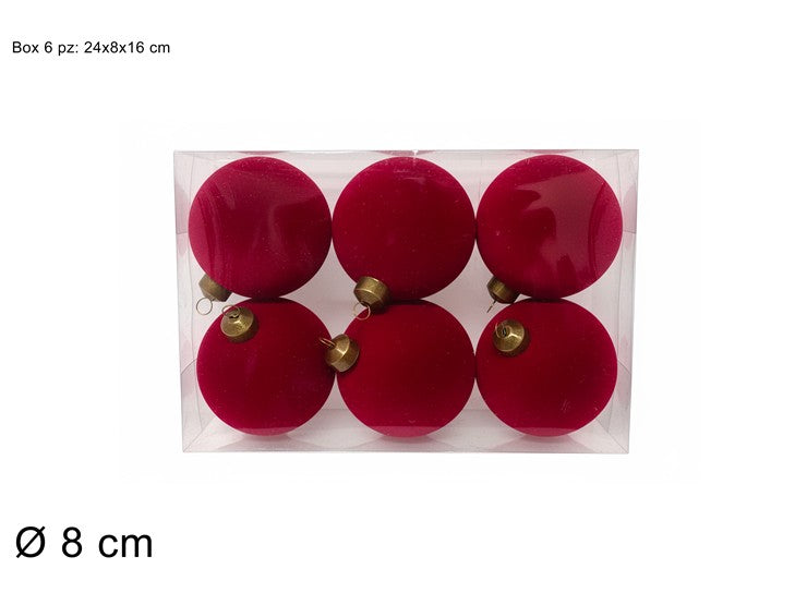 PALLE 8 CM 6 PZ FLOCCATA BORDEAUX IN BOX PVC