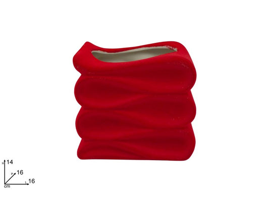 VASO CERAMICA EFFETTO FLOCCATO ROSSO