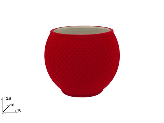 VASO CERAMICA BOMBATO EFFETTO FLOCCATO ROSSO