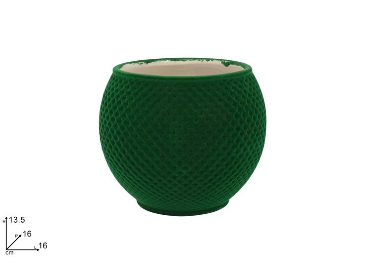 VASO CERAMICA BOMBATO EFFETTO FLOCCATO VERDE