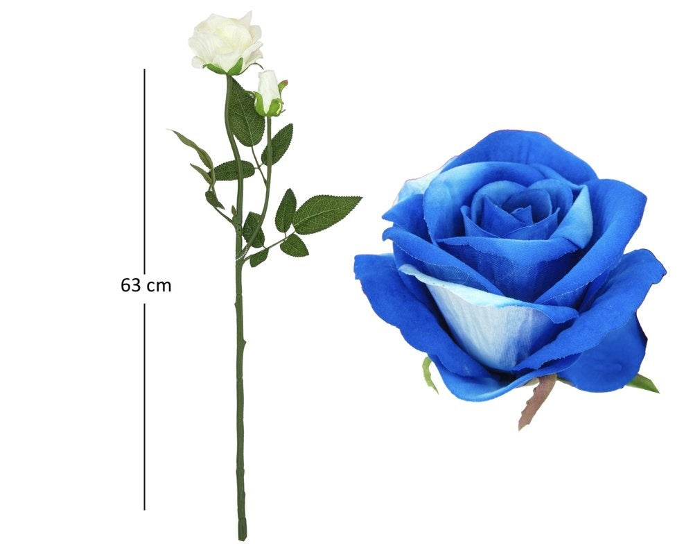 ROSA VELLUTO CON BUD H63CM - BLUE