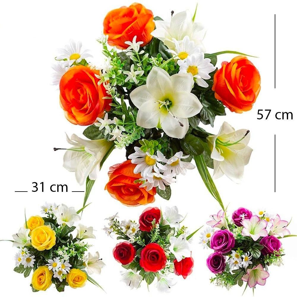 BUSH GRANDE ROSE, GIGLI, DAISY X 18 H57X31 CM- BOX