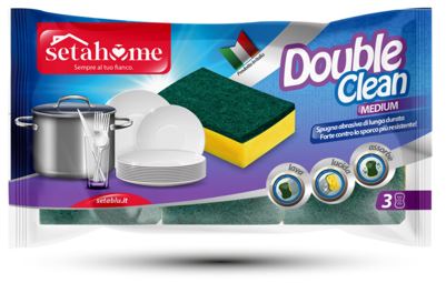SPUGNA DOUBLE CLEAN 3PZ MEDIUM 7,5X11CM