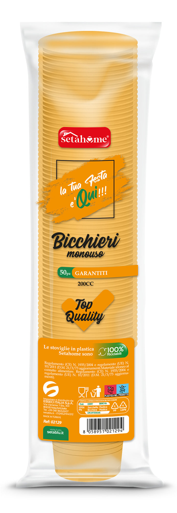 BICCHIERI MONOUSO ARANCIO 200CC CF 50PZ